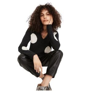Madewell Dotted Bartlett V-Neck Pullover Sweater in Coziest Yarn Grey White M